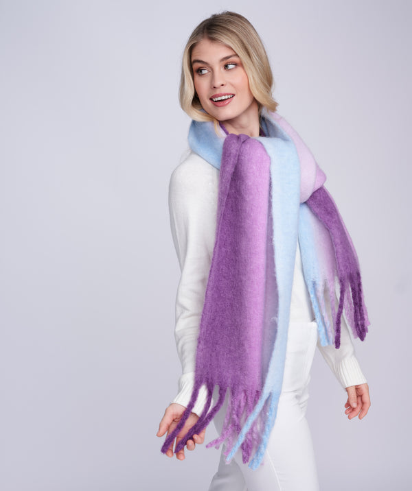 Purple Lilac Ombre Blanket Scarf with Tassel Fringing