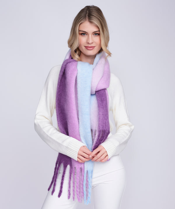 Purple Lilac Ombre Blanket Scarf with Tassel Fringing