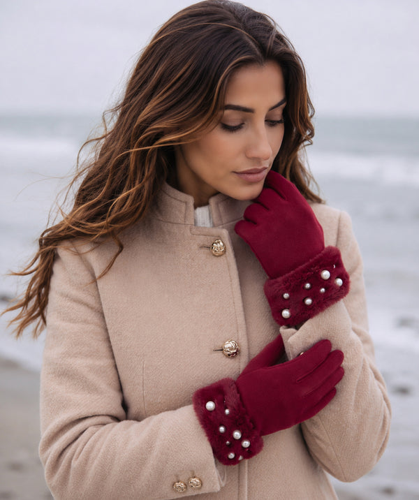 Jasmin – Wollhandschuhe mit Kunstpelzmanschette