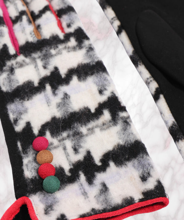 Jude - Black White Faux Suede Houndstooth Gloves