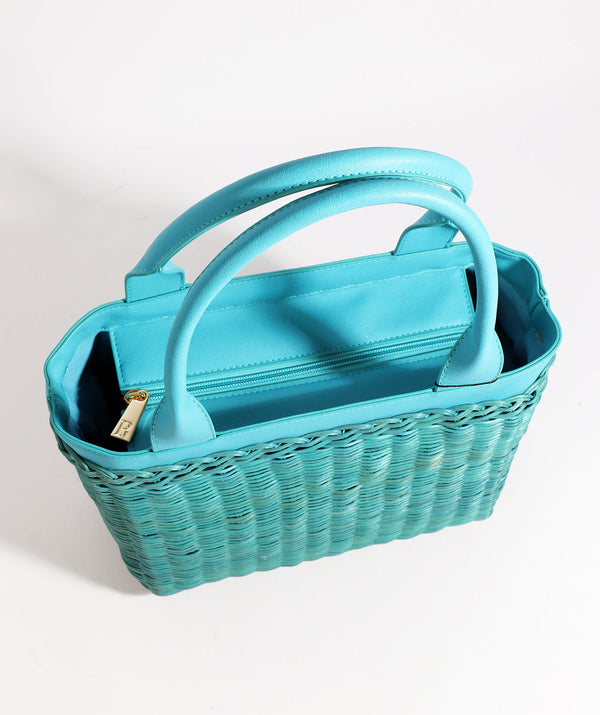 Juno – Turquoise Straw Tote
