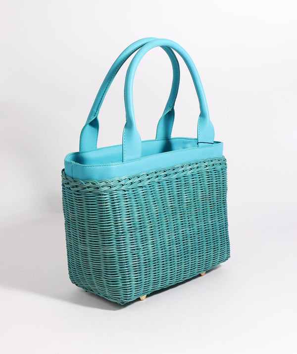 Juno – Turquoise Straw Tote