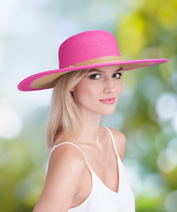 Kacie - Hot Pink Wide Brim Straw Hat
