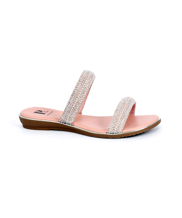 Blush Embellished Wedge Sandal with Open Toe and Padded Insole