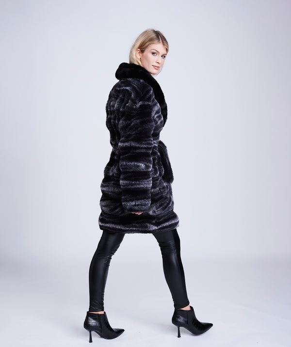 Black/Silver Grey Ombre Eco Faux Fur Coat