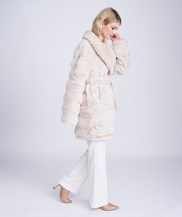 Cream/Light Beige Ombre Eco Faux Fur Coat