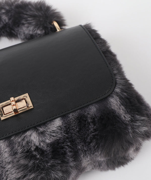 Keeva - Black Ombre Plush Faux Fur Crossbody Bag