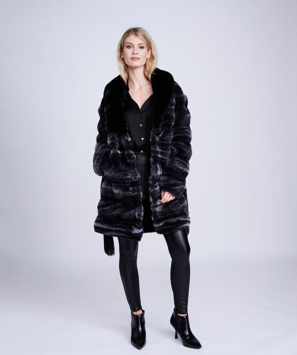 Black/Silver Grey Ombre Eco Faux Fur Coat