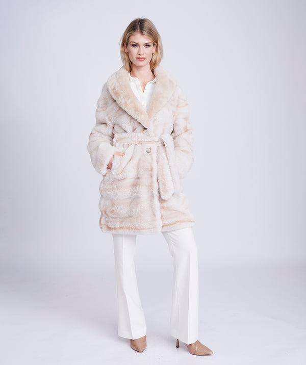 Cream/Light Beige Ombre Eco Faux Fur Coat