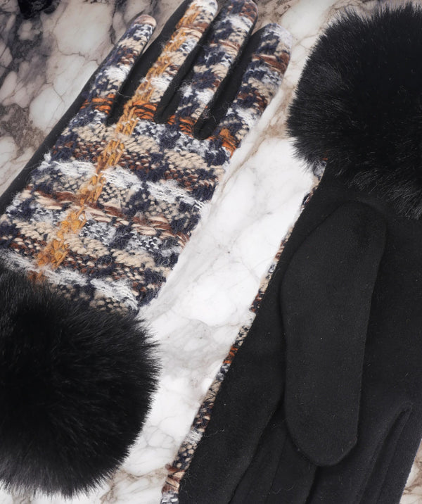Kelly - Black Boucle Tweed Gloves