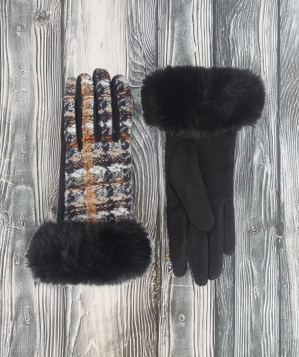 Kelly - Black Boucle Tweed Gloves
