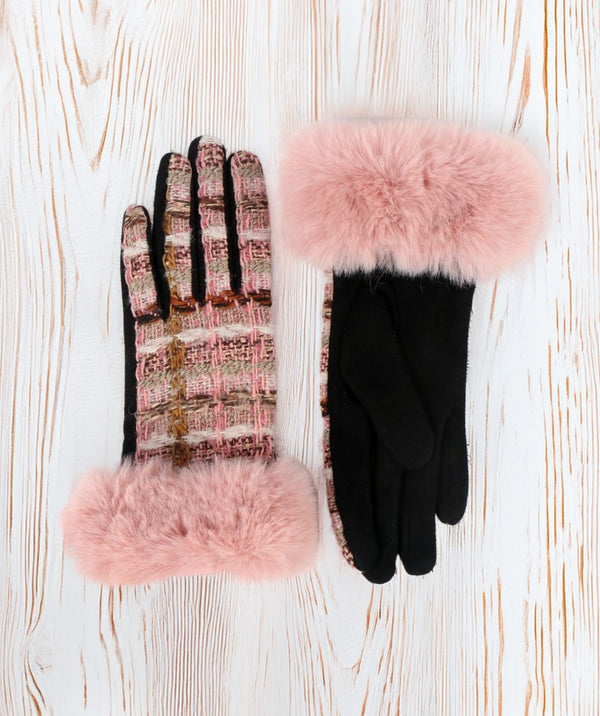 Kelly - Blush Pink Boucle Tweed Gloves