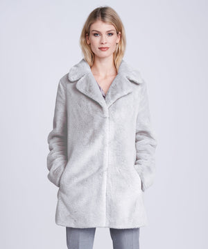 Kennedy - Silver Grey Longline Faux Fur Coat