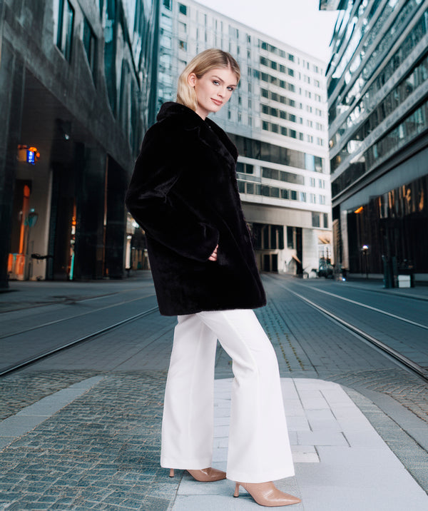 Kennedy - Black 3/4 Length Faux Fur Coat