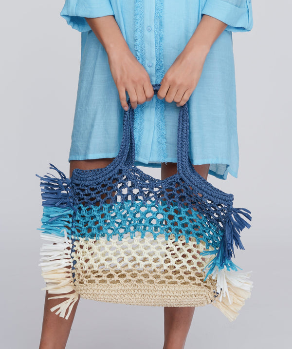 Blauwe gestreepte tas met Twin Top handgrepen