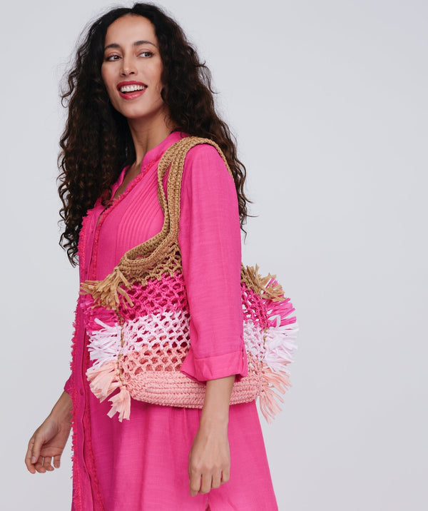 Kiaro - borsa a strisce rosa con manici a doppia top