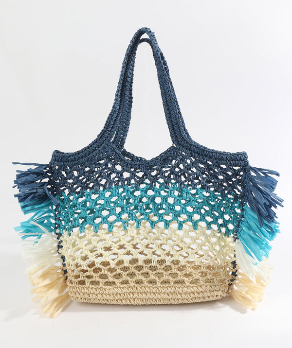 Blauwe gestreepte tas met Twin Top handgrepen