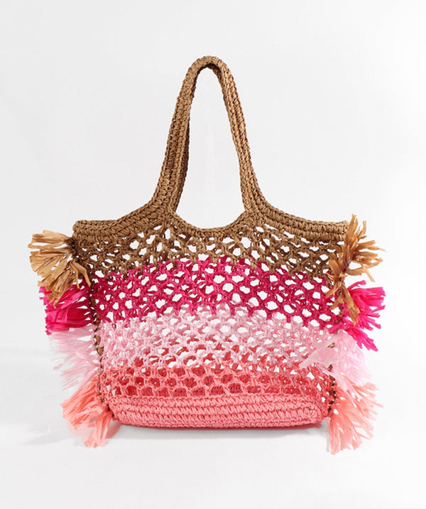 Kiaro - borsa a strisce rosa con manici a doppia top
