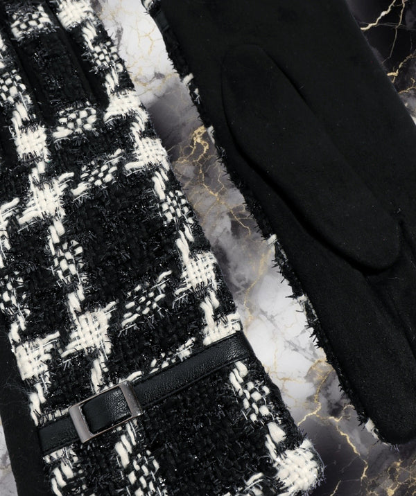 Kizzie - Gants en tweed monochrome noir/blanc
