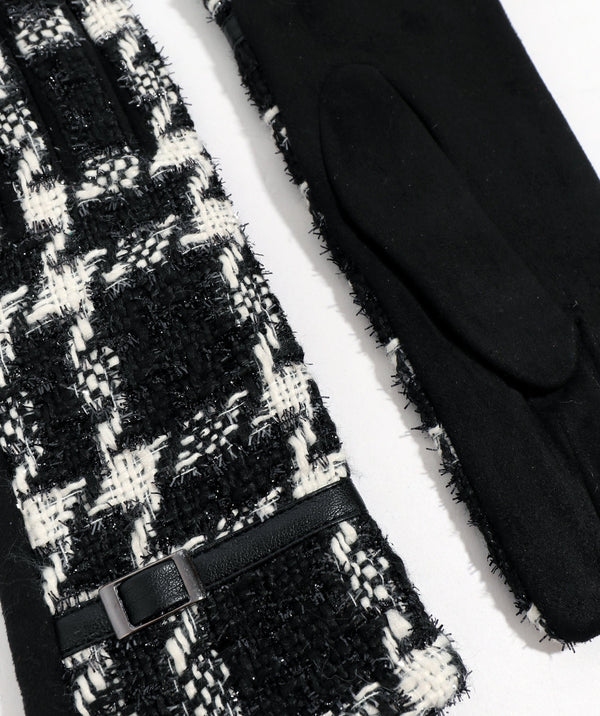 Kizzie - Black/White Monochrome Tweed Gloves