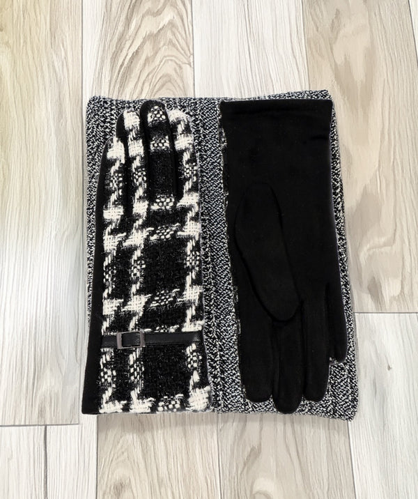 Kizzie - Gants en tweed monochrome noir/blanc