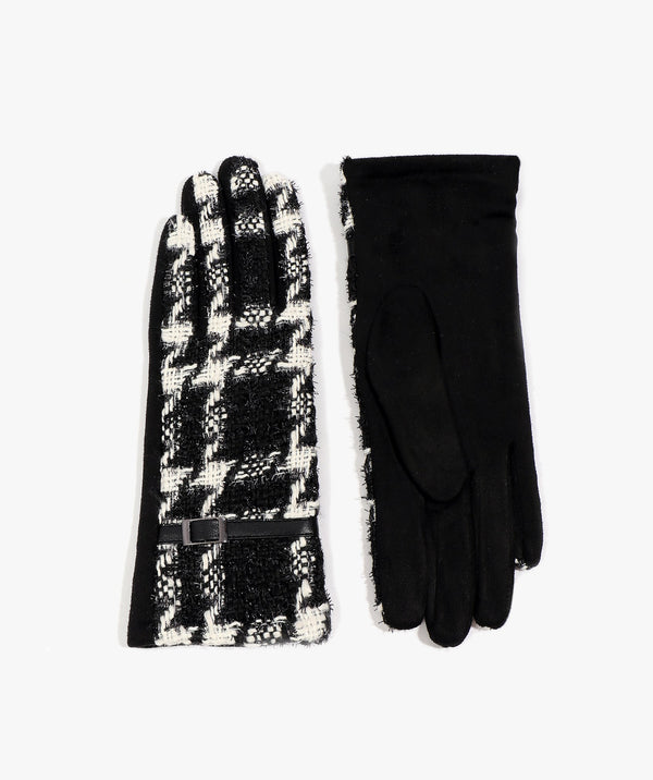 Kizzie - Black/White Monochrome Tweed Gloves