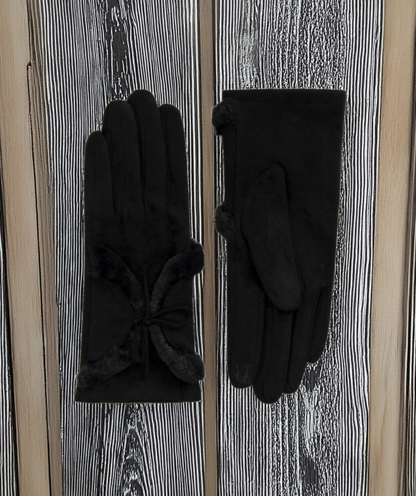 Kora - Gants en faux daim noir avec des détails en fausse fourrure