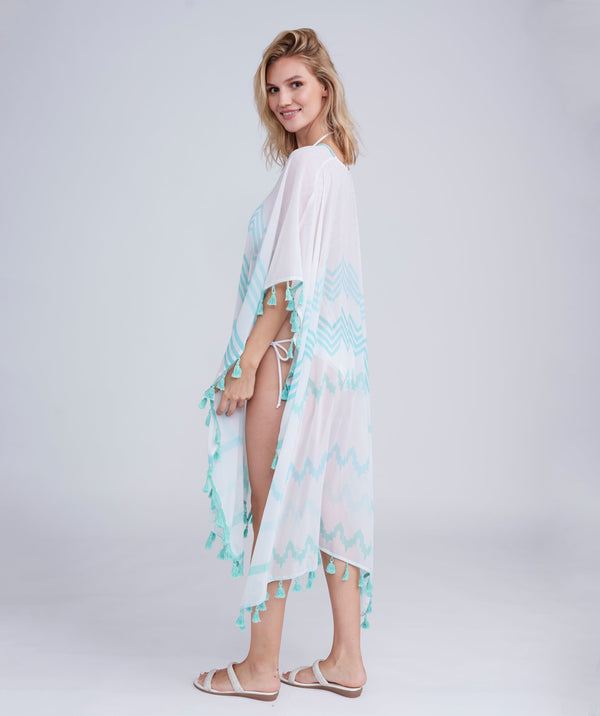 Kyana - Pale Turquoise Sheer Maxi Coverup with Tassel Trim
