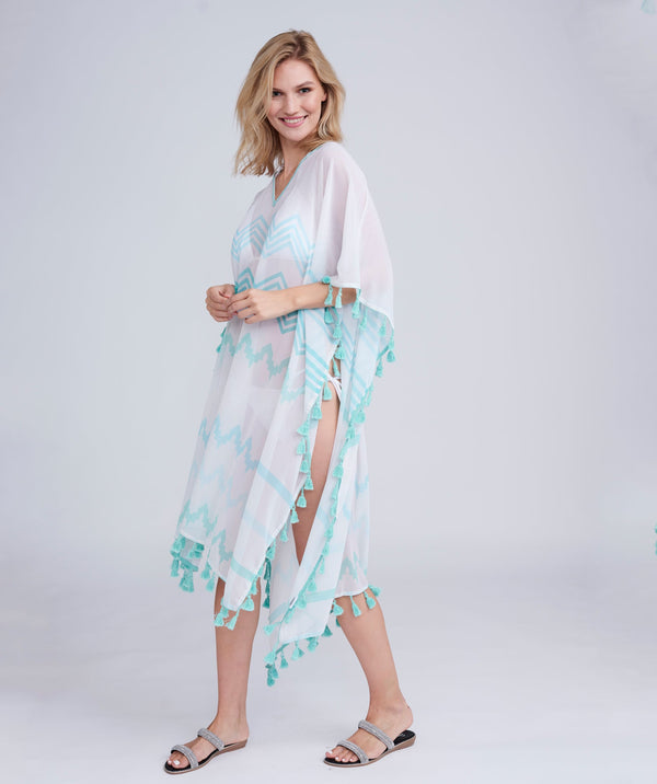 Kyana - Pale Turquoise Sheer Maxi Coverup with Tassel Trim