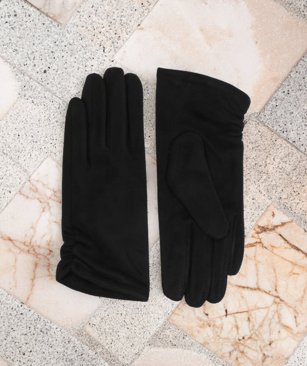 Laura - Gants en faux daim noir avec des poignets frappés