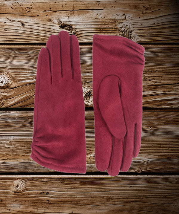 Laura - Burgundy Faux Suede Gloves with Ruched Cuffs