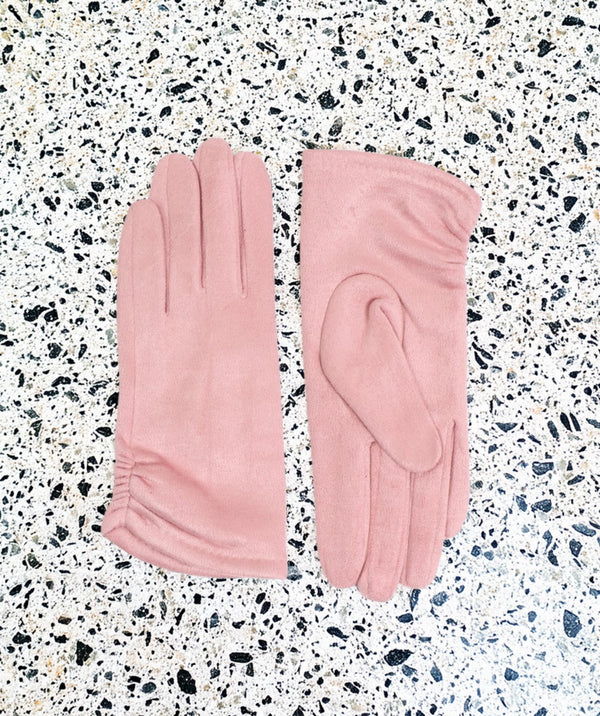 Laura - Dusty Pink Faux Suede Gloves with Ruched Cuffs