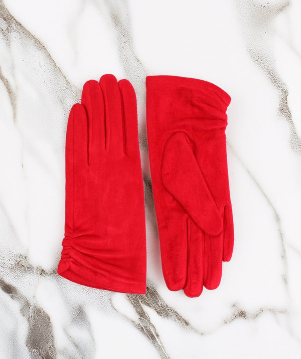 LAURA - Guantes de gamuza de imitación roja con puños ruchados