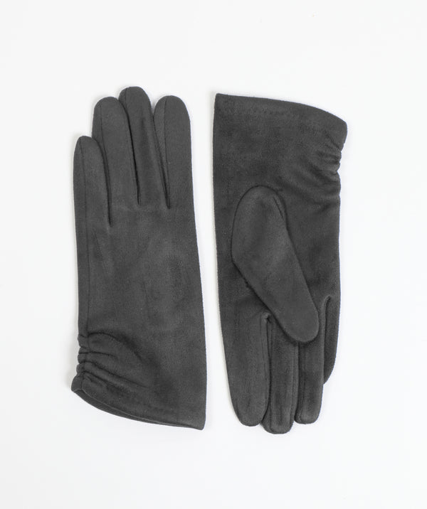 Charcoal Faux Suede Gloves with Ruched Cuffs