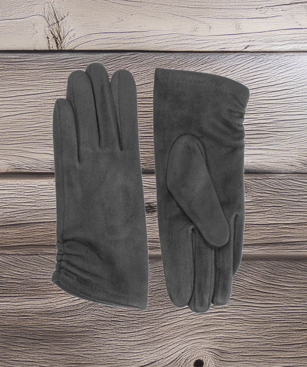 Laura - Charcoal Faux Suede Gloves with Ruched Cuffs