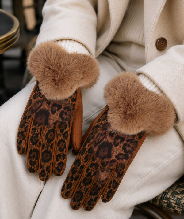 Leo - Guantes de ante sintético con estampado de leopardo