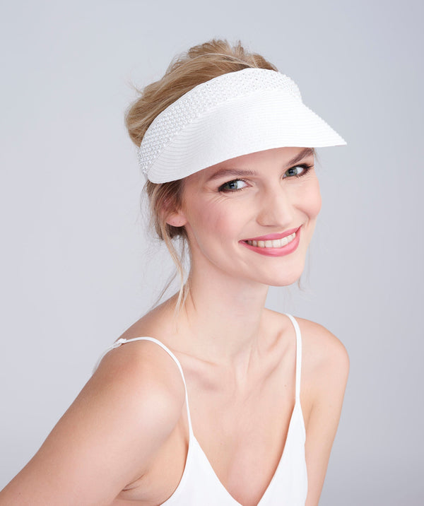 Visor orné de diamante blanc avec bandeau élastique