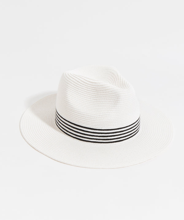 White Fedora Hat with Black Stripes