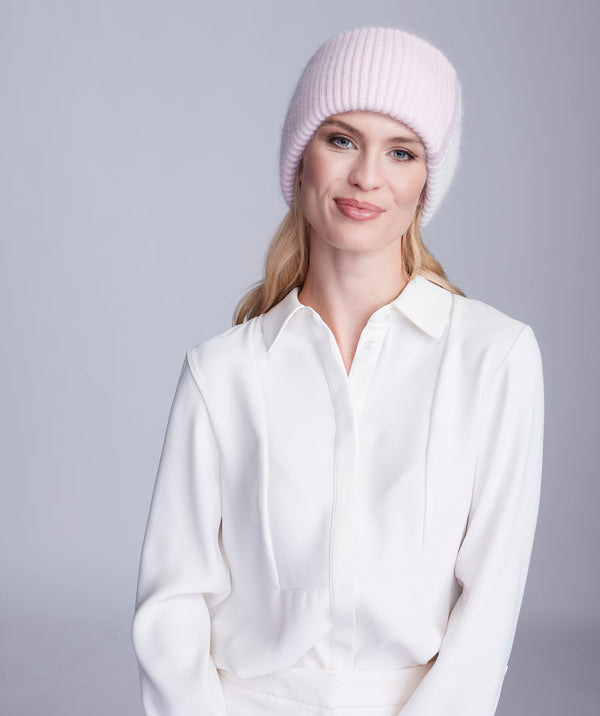 Pink Chunky Knit Hat with Wide Brim