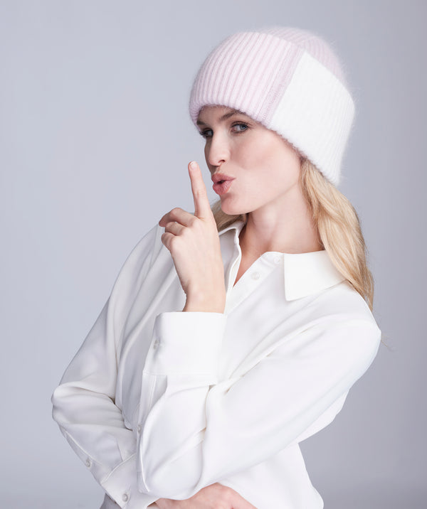 Pink Chunky Knit Hat with Wide Brim