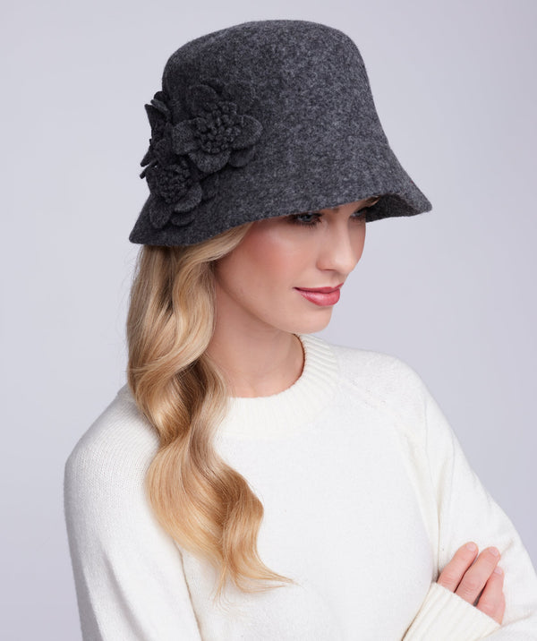 Lyla - Silver Grey Bucket Hat with Flower Embellishments
