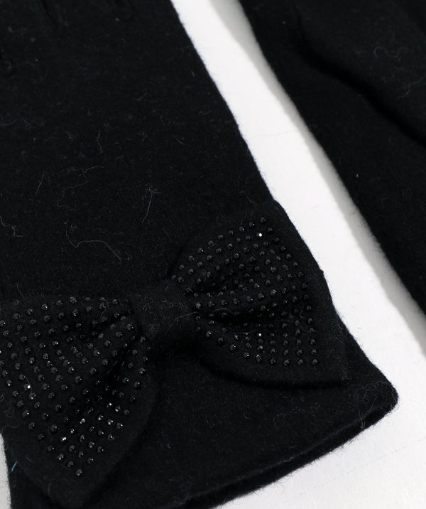 Maddie - Black Rhinestone Embellished Gloves