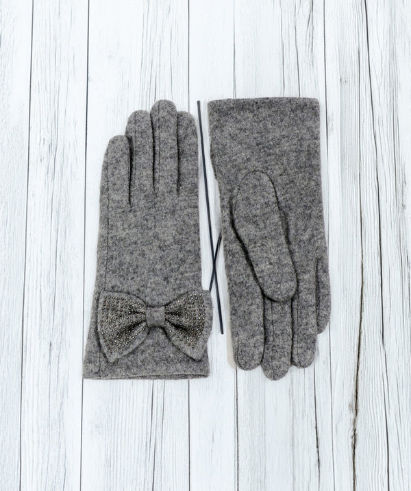 Maddie - Silver Grey Rhinestone Embellished Gloves