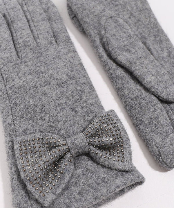 Maddie - Silver Grey Rhinestone Embellished Gloves
