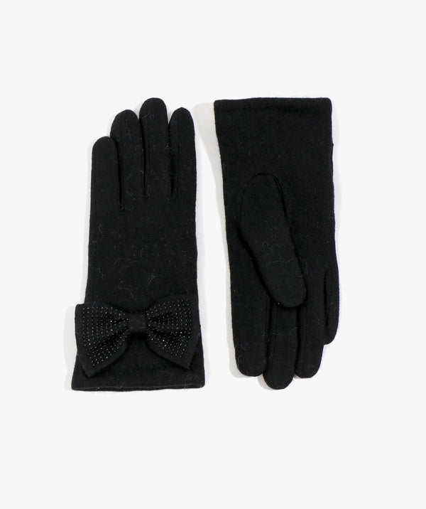 Maddie - Black Rhinestone Embellished Gloves