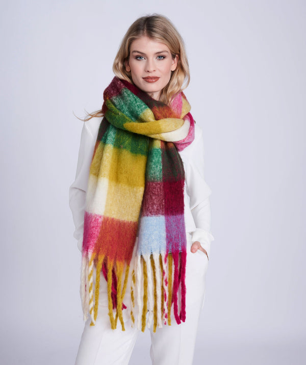 Madeline - Multicoloured Colour Block Fringed Blanket Scarf