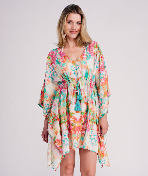 Maldives - Turquoise Hot Pink Abstract Print Beach Kaftan