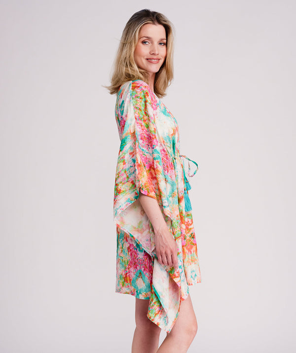 Maldives - Turquoise Hot Pink Abstract Print Beach Kaftan