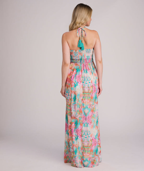 Maldives - Turquoise Pink Printed Bandeau Maxi Dress