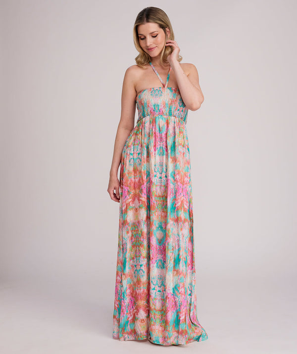 Maldives - Turquoise Pink Printed Bandeau Maxi Dress